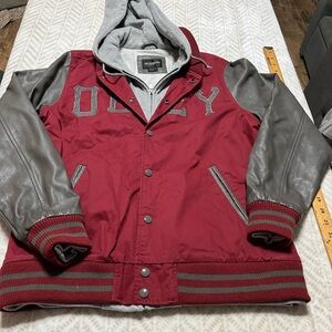 Obey Maroon and Gray Bomber Jacket